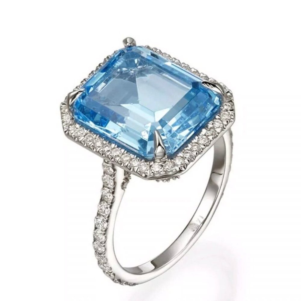 BLUE SQUARE DIAMOND BRIDAL RING - Picture 5 of 10